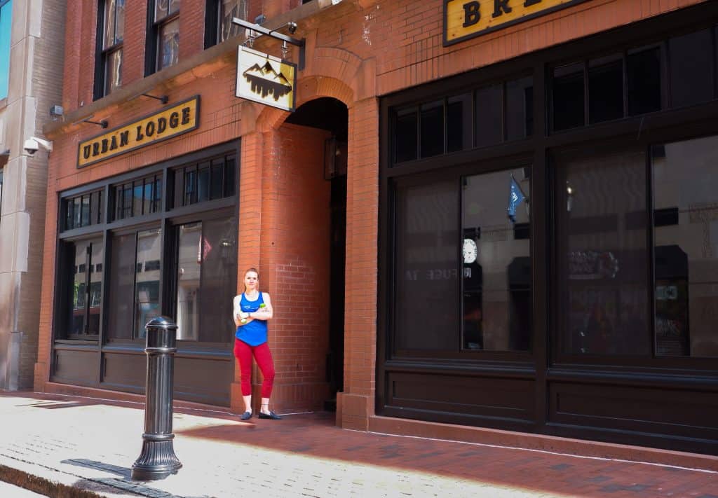 Hartford Sweat instructor Caitlin June outside of Urban Lodge for a Sculpt and Sip event